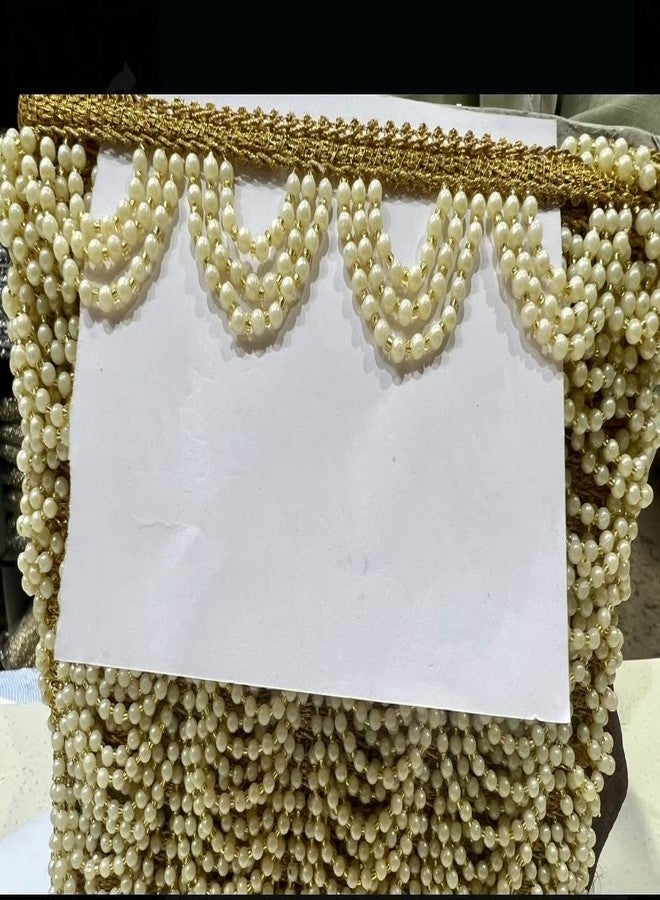 DaSync Offwhite Pearl Cream Colour Tassel Latkan Hanging,Fringe Golden Beads Jhallar Laces And Border Material Zhallar Dresses,Blouse,Dupatta,Sari,Choli,Chunni,Sarees,Lehenga,Suits,Curtains,9 Meters - Image 1